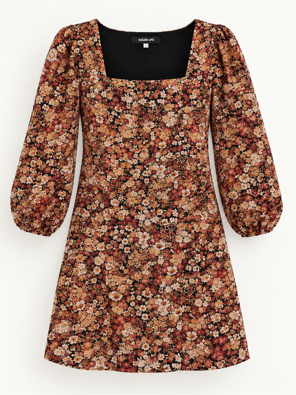 Sugarlips Multi Rust Floral Square-Neck Mini Dress